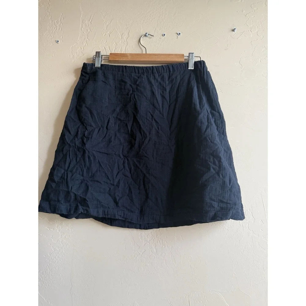 Eileen‎ Fisher Cotton Skirt Black Stretch Waist Xs Midi Pockets